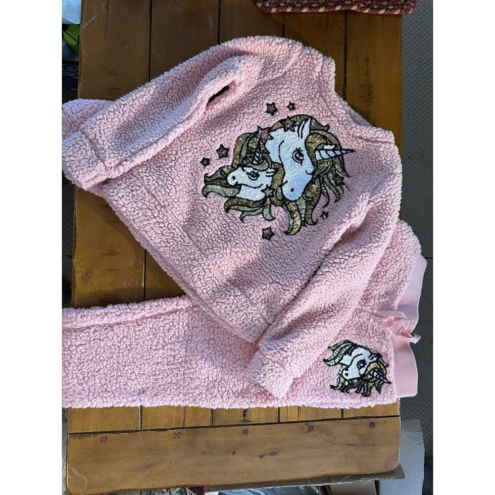 Miss Chievous Pink Sherpa Unicorn Sweatshirt & Pants Set S